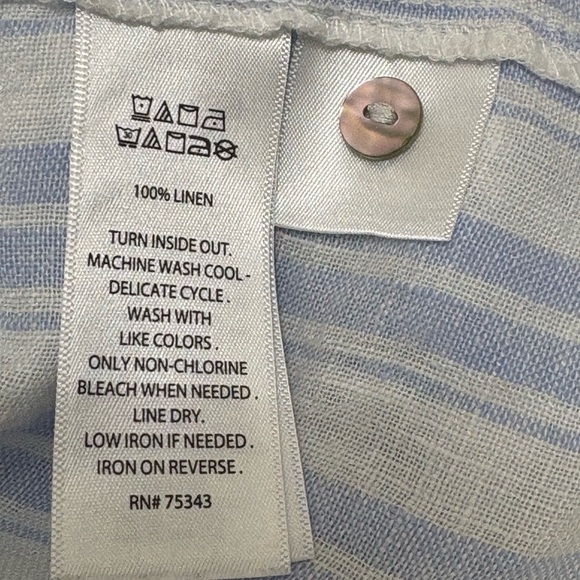 Sigrid Olsen Blue & White Striped 100% Linen Oversized Shirt | Size Large - Picture 7 of 8